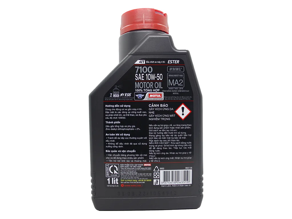 Nhớt Motul 7100 10W40 mặt sau